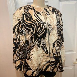 NWT ALFRED DUNNER LINED BLACK/WHITE/GOLD SEQUIN ABSTRACT EVENING JACKET SIZE 18P